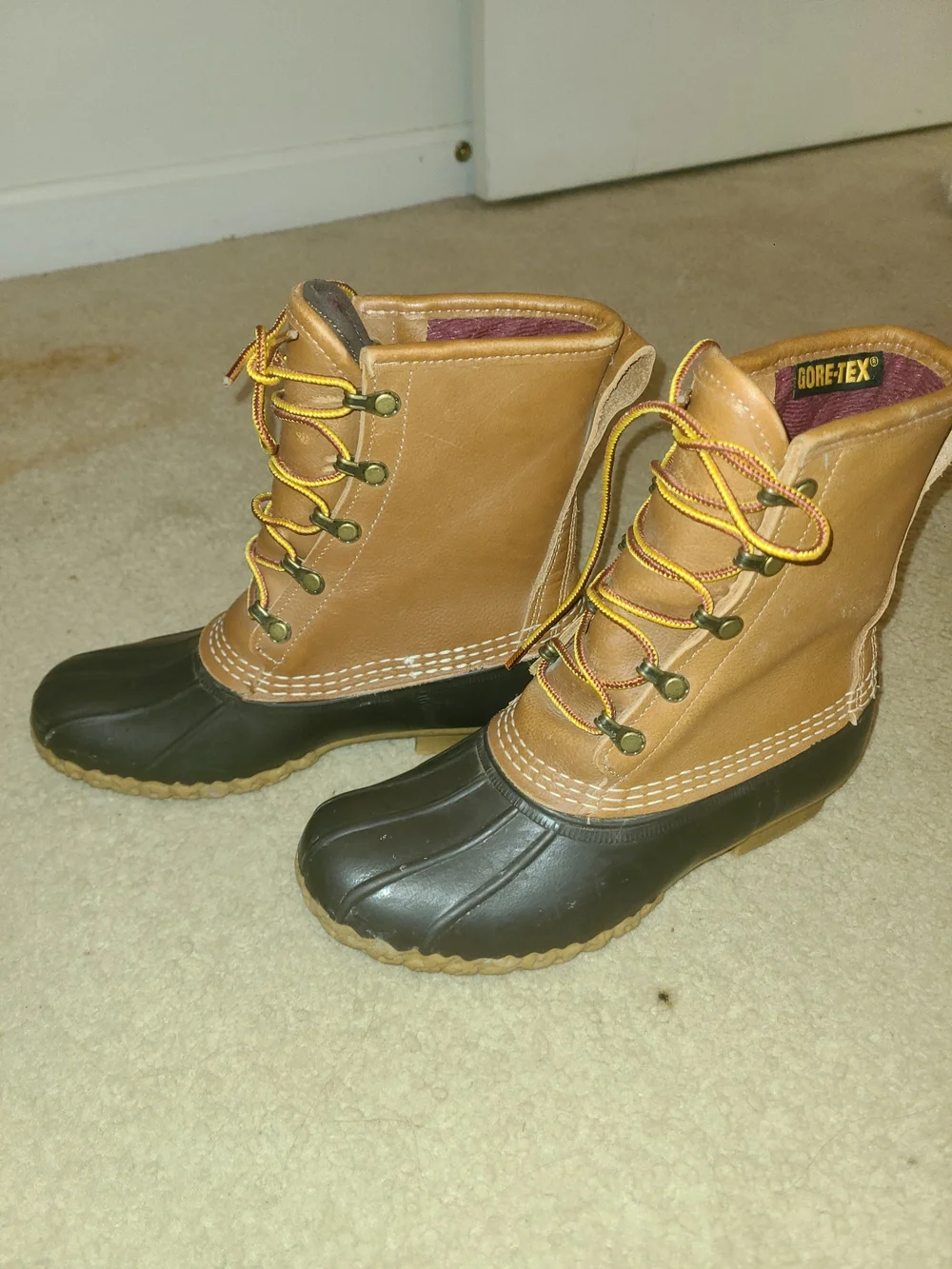 GORE-TEX LL BEAN Women's Two-Tone Waterproof Duck Boots in Brown/Black